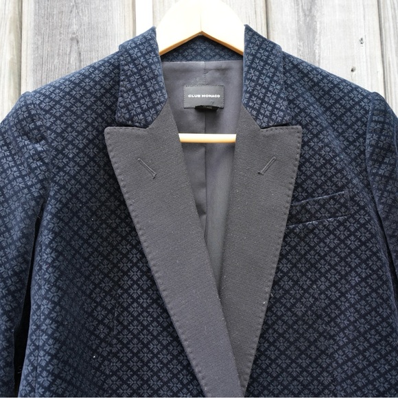 CLUB MONACO BLUE VELVET RELAXED DOUBLE BREASTED TUXEDO BLAZER BLACK LAPEL 2 - Picture 4 of 14